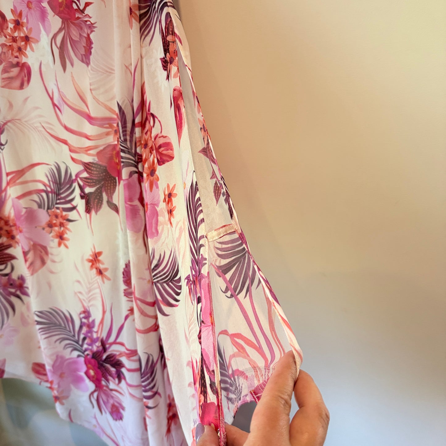 Floral Sheer Single Sleeve Asymmetrical Top - Size M