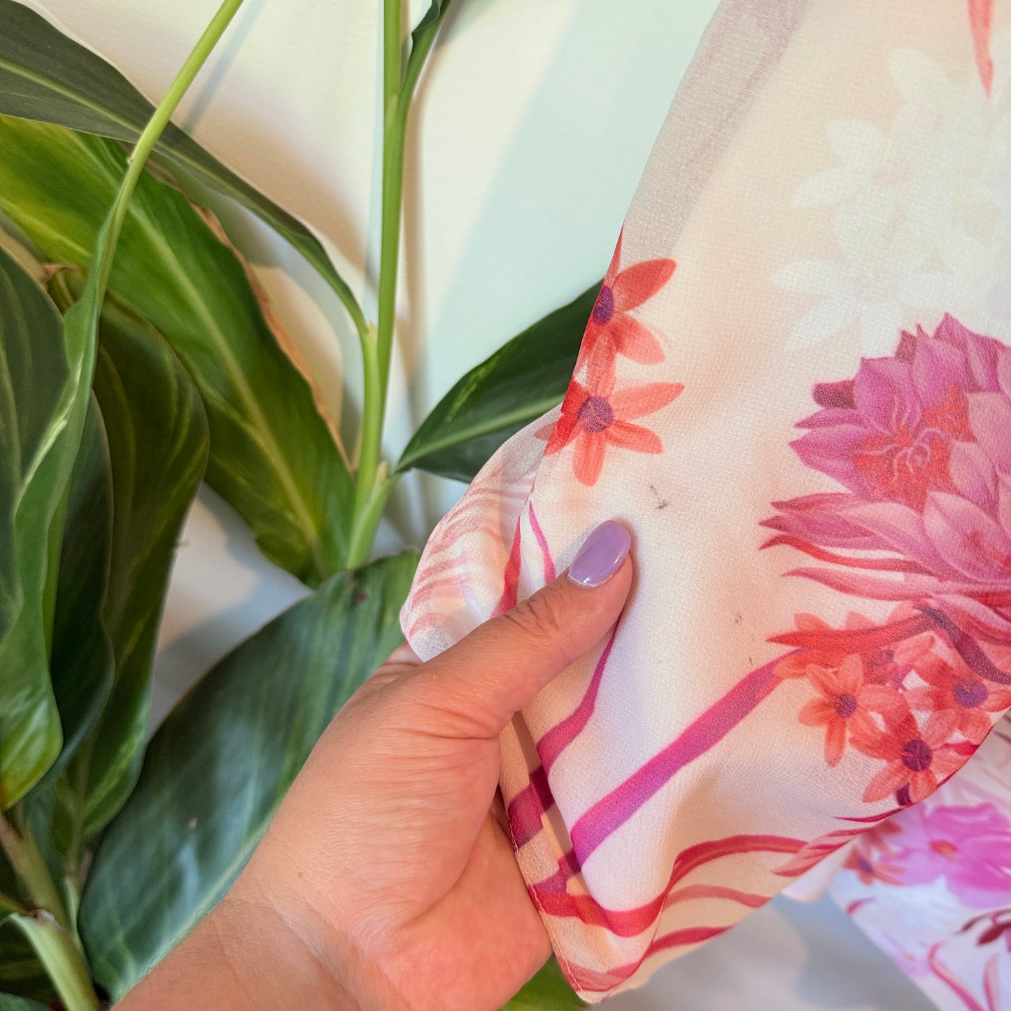 Floral Sheer Single Sleeve Asymmetrical Top - Size M