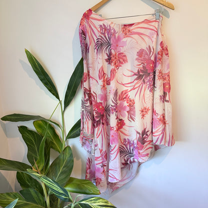 Floral Sheer Single Sleeve Asymmetrical Top - Size M