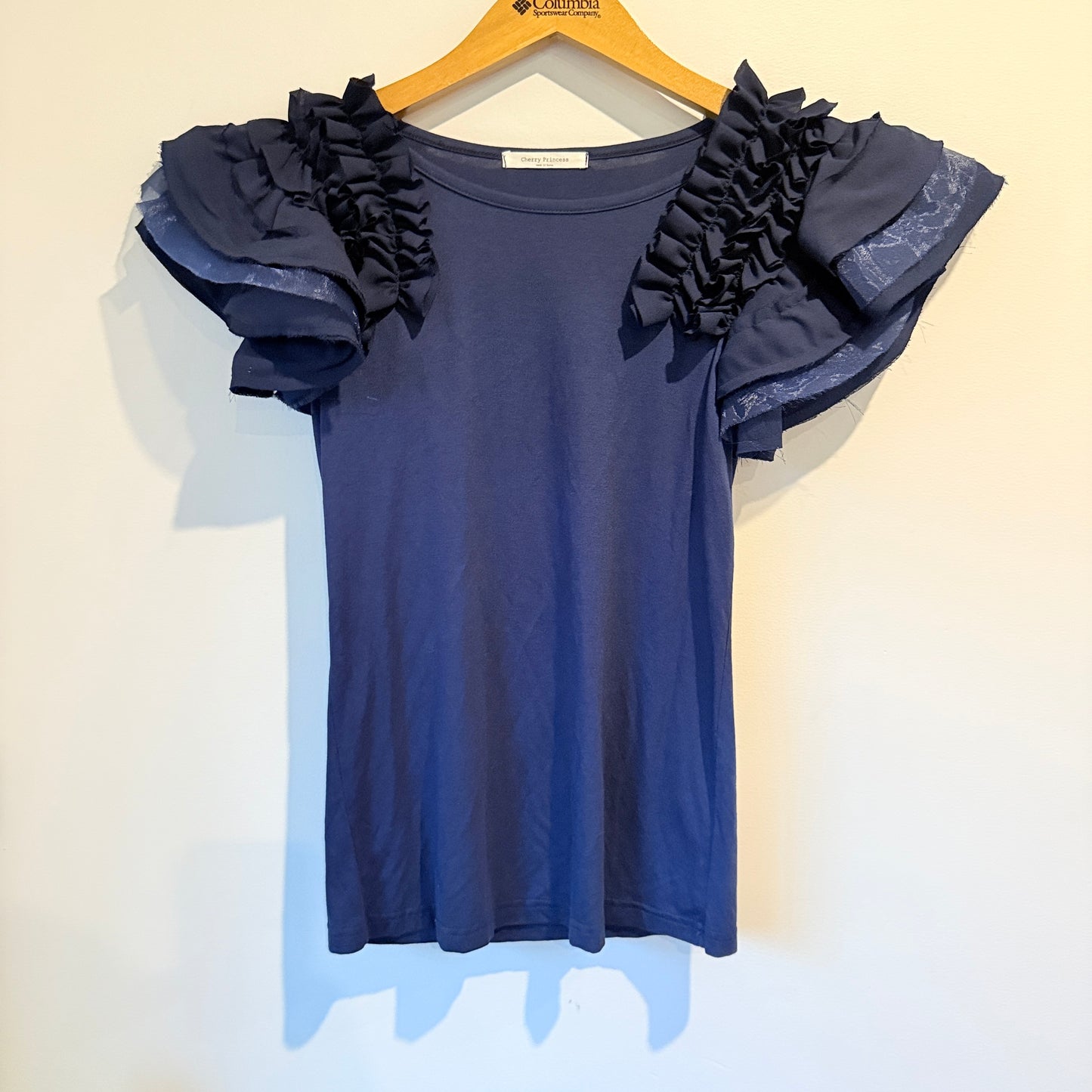 Cherry Princess Size U/Arm 38cm Navy Blue Ruffled Short-Sleeve Top
