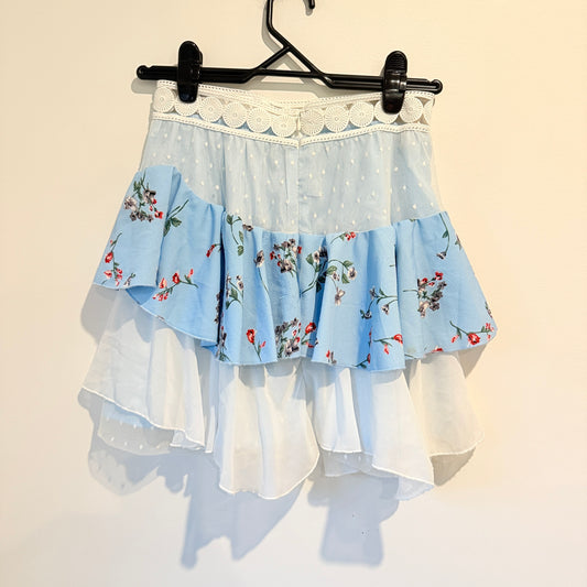 Showpo Size 8 Light Blue Tiered Mini Skirt