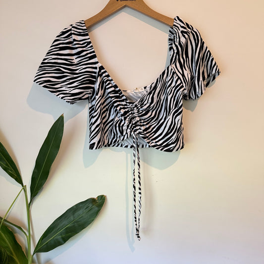 Glassons Zebra Print Ruched Crop Top – Size XL