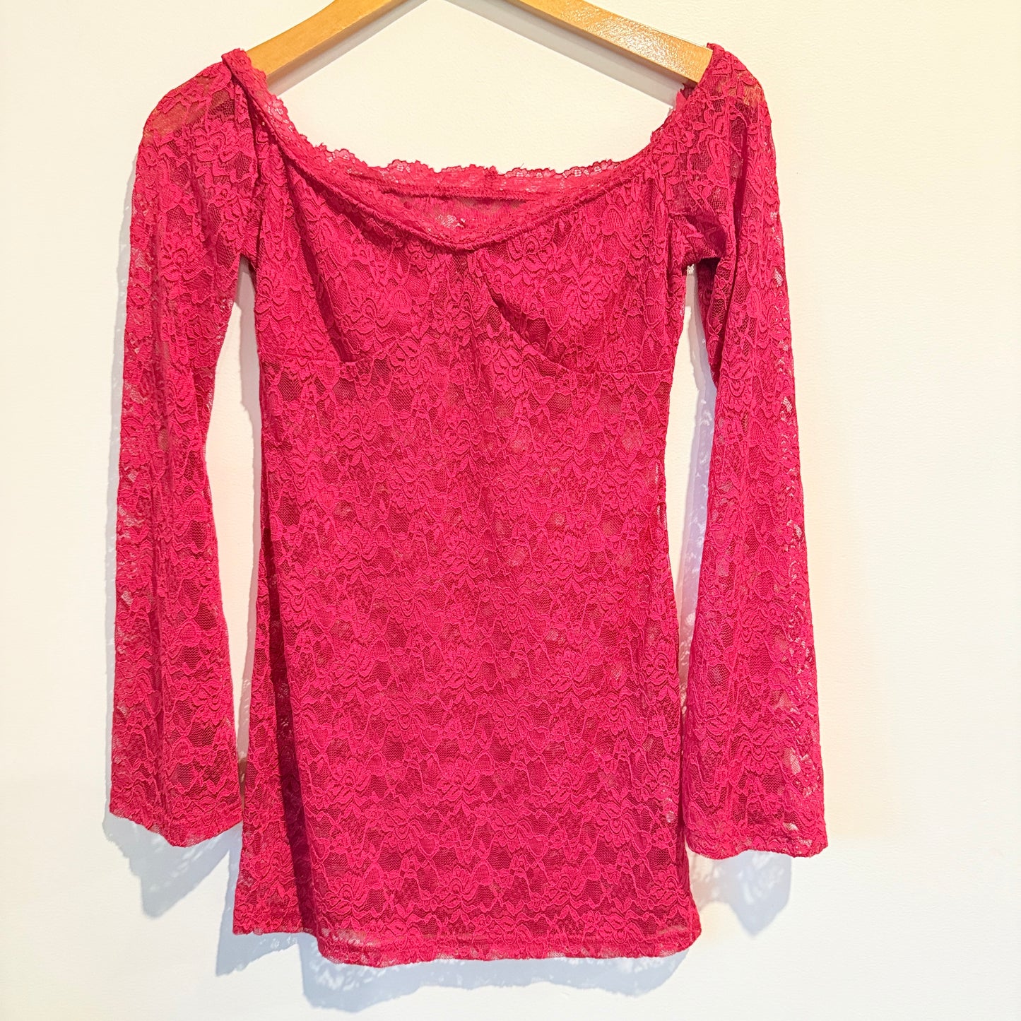 Shein Size M Pink Lace Off-the-Shoulder Lingerie Mini Dress
