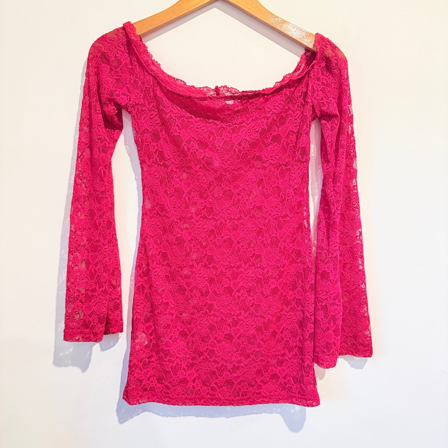 Shein Size M Pink Lace Off-the-Shoulder Lingerie Mini Dress