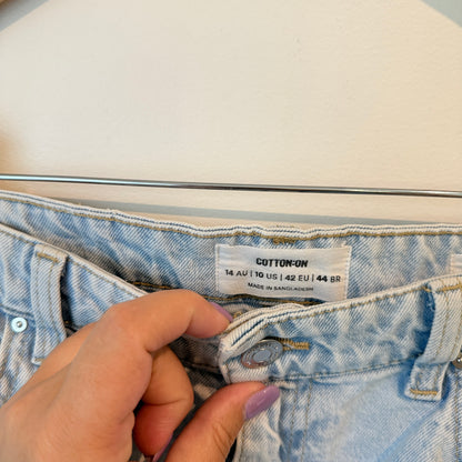 Cotton On High Rise Mom Denim Shorts Light Blue – Size 14
