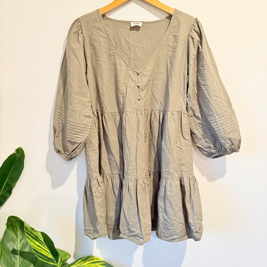 Cotton:On Size 10 Tiered Puff-Sleeve Cotton Mini Dress