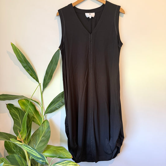 Jigsaw Sleeveless Ruched Hem Dress Black – M