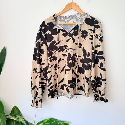 Shein Size L Floral Print Tie-Neck Top