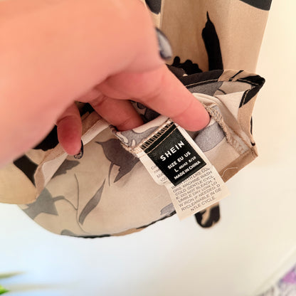 Shein Size L Floral Print Tie-Neck Top