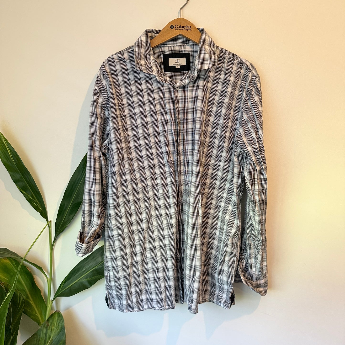 Charter Club Plaid Button Up Shirt Black/White - XL