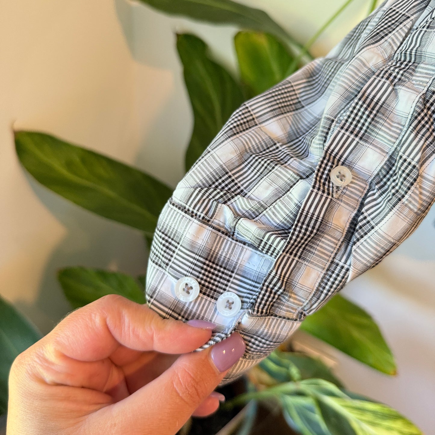 Charter Club Plaid Button Up Shirt Black/White - XL