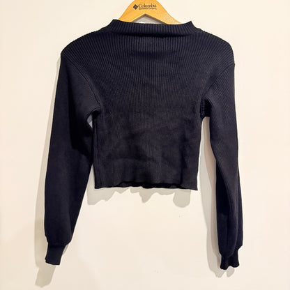Mirrou Size S Black Ribbed Long-Sleeve Cut-Out Top