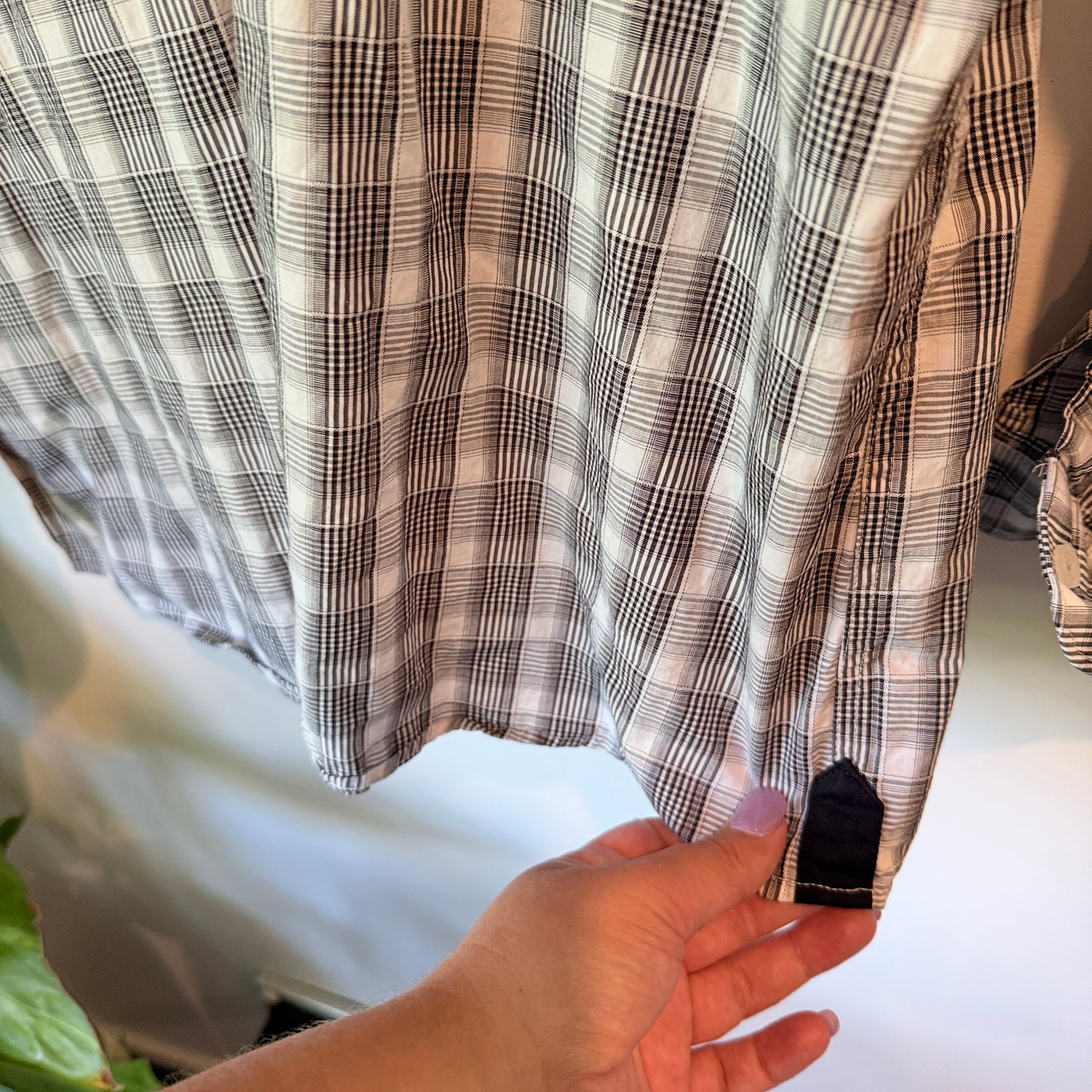 Charter Club Plaid Button Up Shirt Black/White - XL