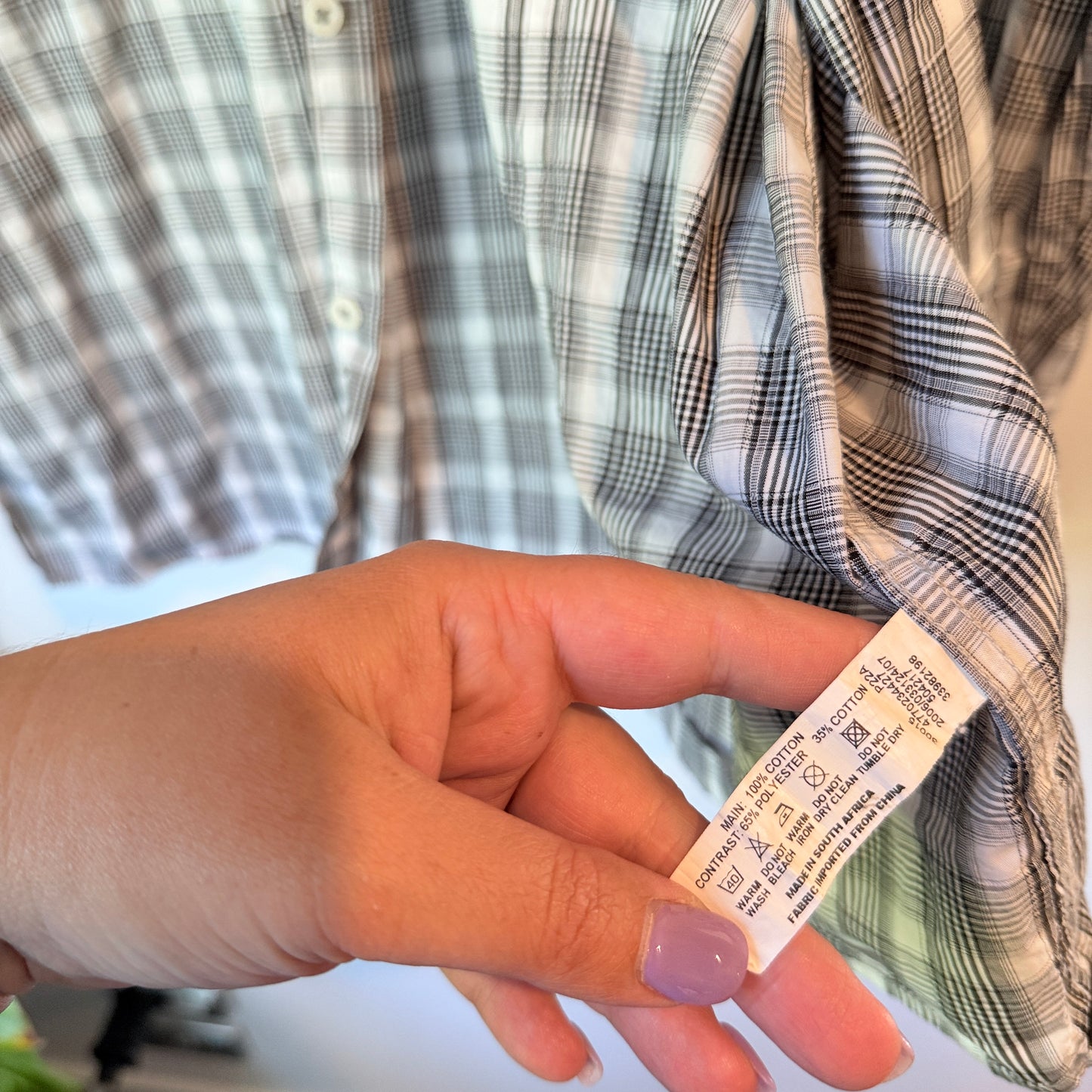 Charter Club Plaid Button Up Shirt Black/White - XL