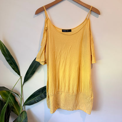 Sabatini Silk Blend Cold Shoulder Top Yellow - Size L