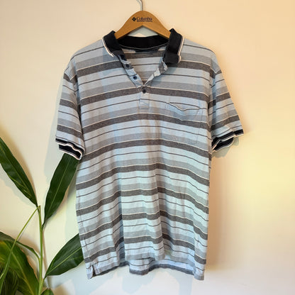 Chisel Mens Short Sleeve Polo Shirt Blue Grey Striped - XL