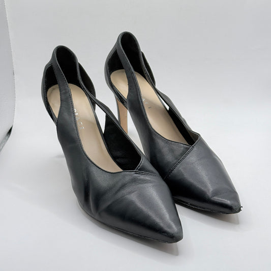 Mi Piaci Black Leather Cut-Out Pointed Toe Heels – Size 40
