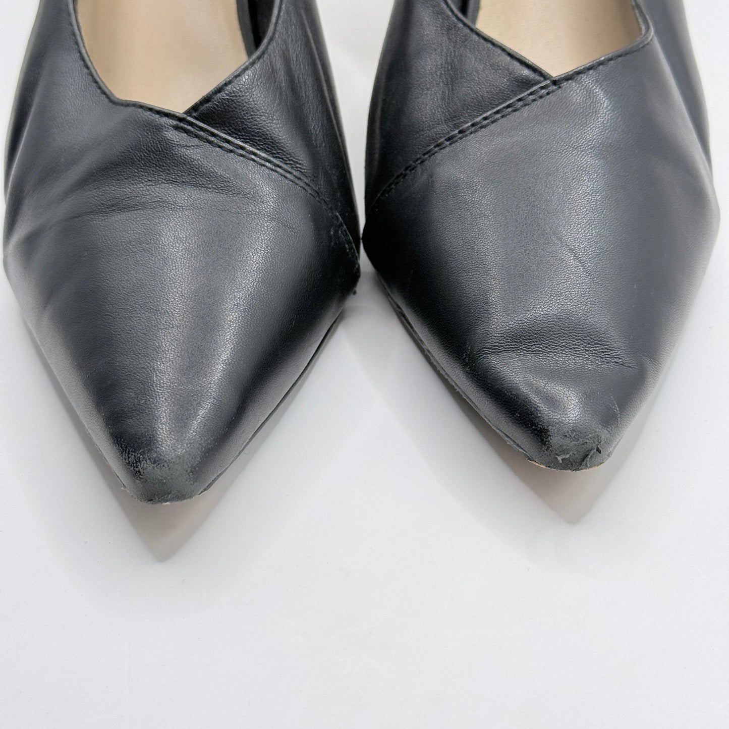 Mi Piaci Black Leather Cut-Out Pointed Toe Heels – Size 40