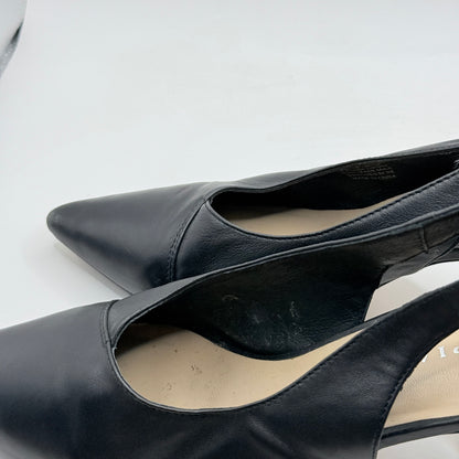 Mi Piaci Black Leather Cut-Out Pointed Toe Heels – Size 40