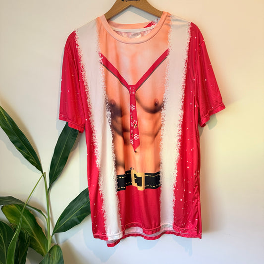 Novelty Sexy Santa Muscle Christmas T-Shirt Red - Size XXL