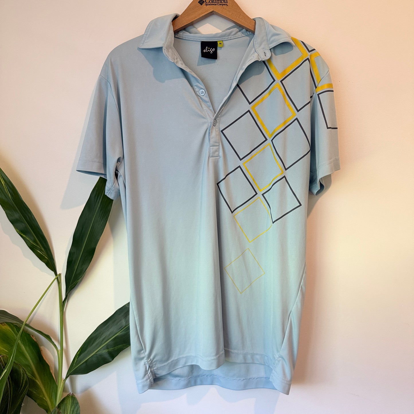 Sligo Mens Golf Polo Shirt Light Blue Geometric - Size M