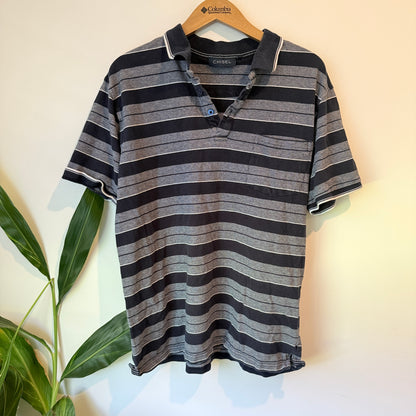 Chisel Mens Short Sleeve Polo Shirt Navy Blue Striped - Size XL