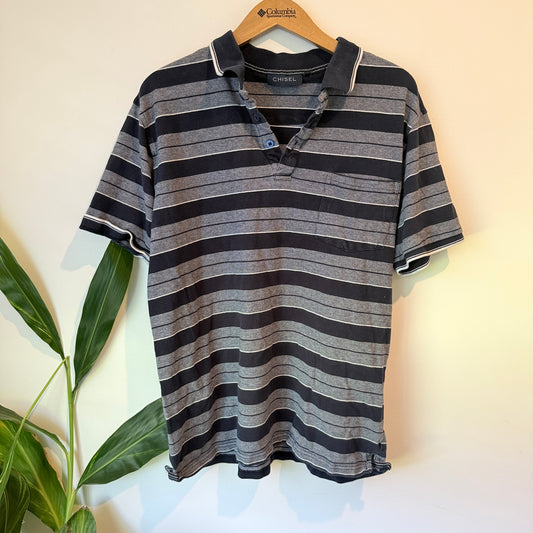 Chisel Mens Short Sleeve Polo Shirt Navy Blue Striped - Size XL
