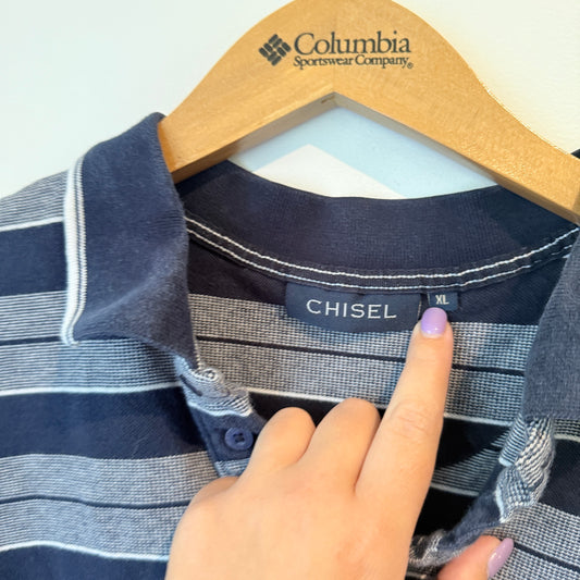 Chisel Mens Short Sleeve Polo Shirt Navy Blue Striped - Size XL