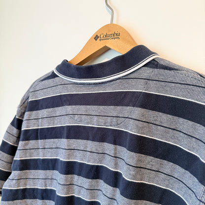 Chisel Mens Short Sleeve Polo Shirt Navy Blue Striped - Size XL