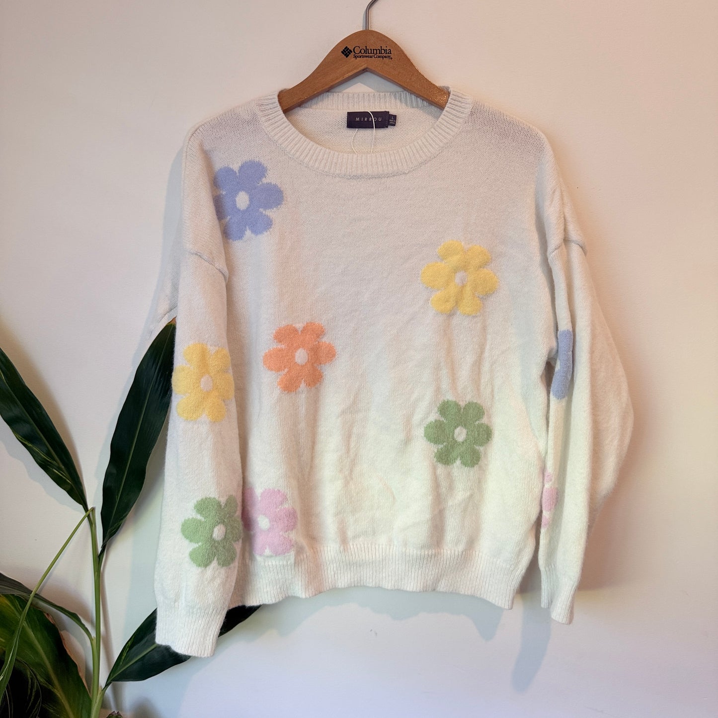 Mirrou Floral Knit Sweater Cream Pastel – Size L