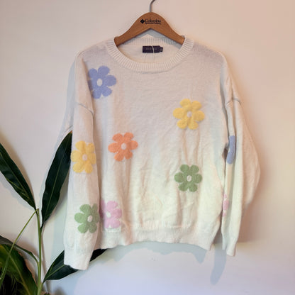Mirrou Floral Knit Sweater Cream Pastel – Size L