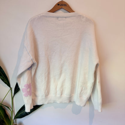 Mirrou Floral Knit Sweater Cream Pastel – Size L