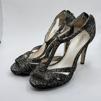 Betts Sadie Black & Silver Glitter T-Bar Heels – Size 9