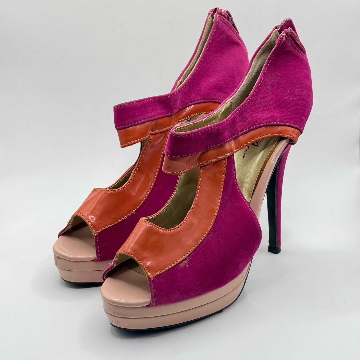 Wild Rose Pink Platform Peep Toe Heels Size 10