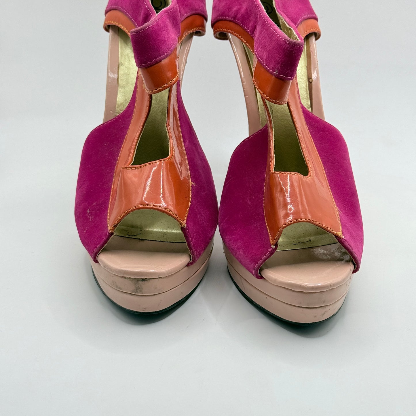 Wild Rose Pink Platform Peep Toe Heels Size 10