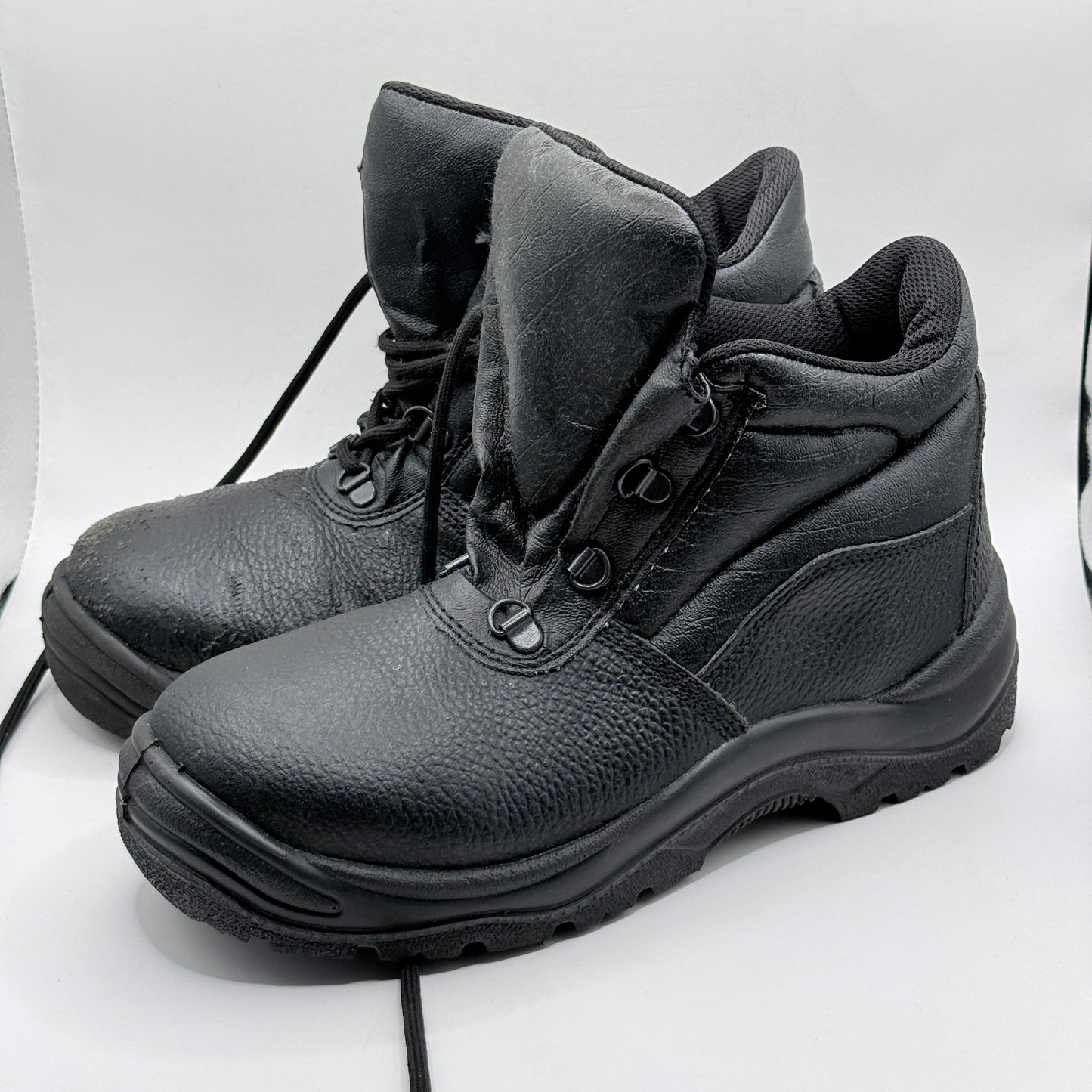 Robuck Black Leather Safety Work Boots UK 6 Steel Toe Oil Resistant