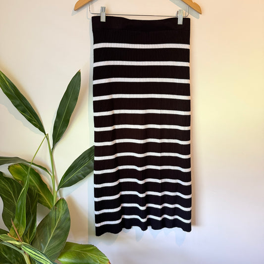 Anko Ribbed Stripe Midi Skirt Black/White – Size 14