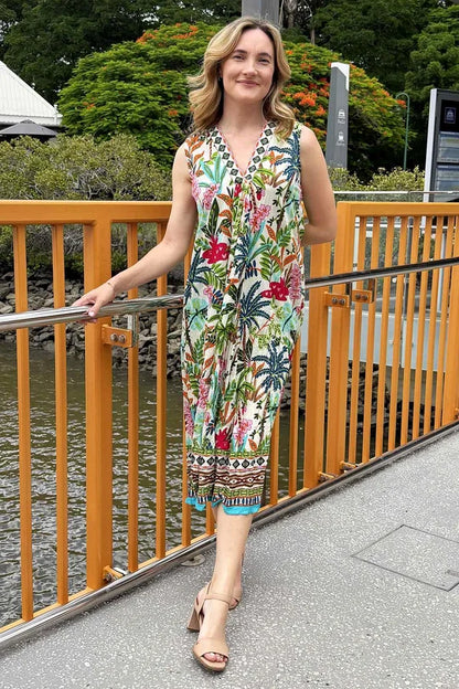 Orientique Ovahe V Sleeveless Midi Dress Size 8