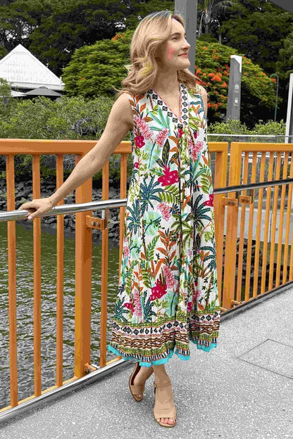Orientique Ovahe V Sleeveless Midi Dress Size 8