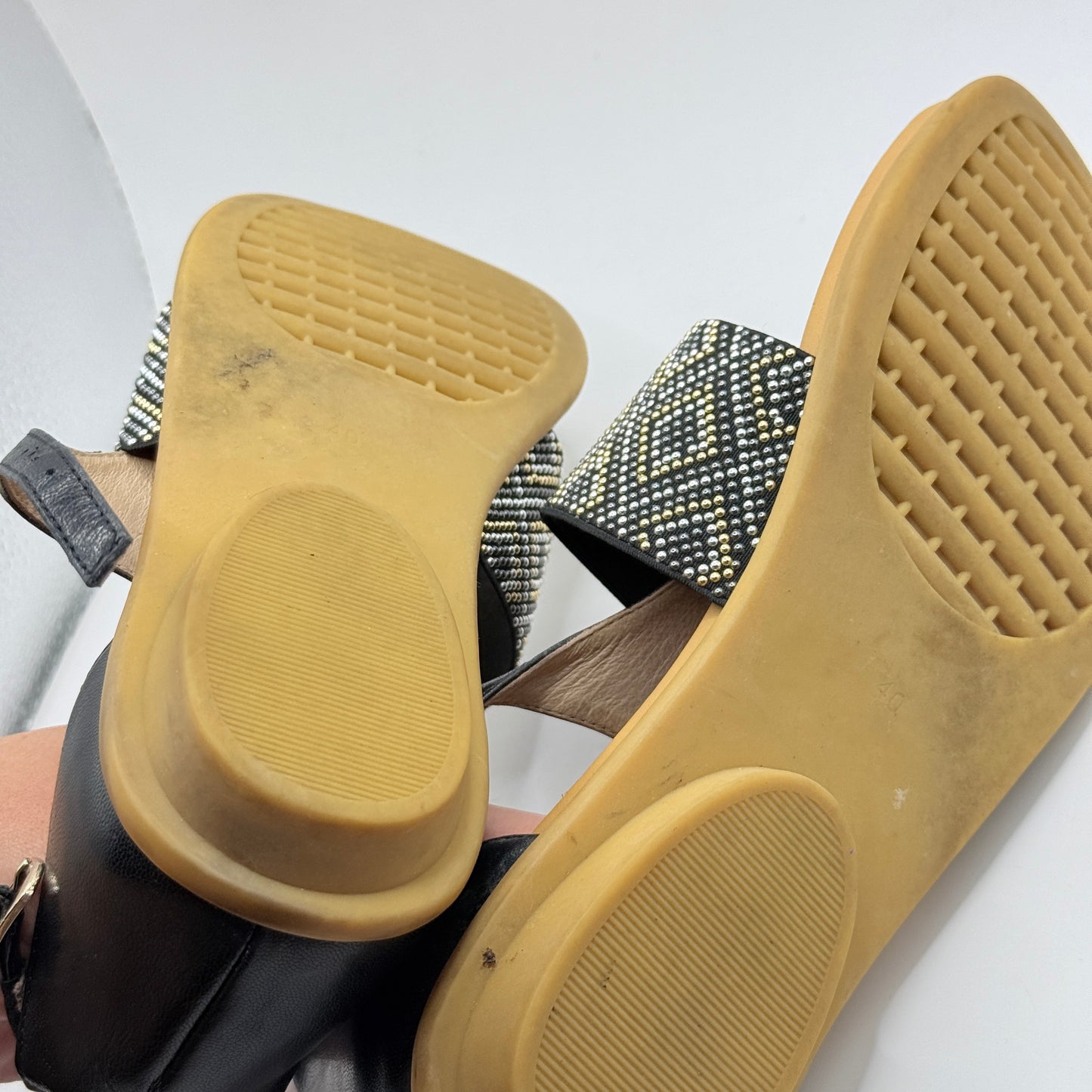 Nu by Neo Black Embellished Sandals Size 40 Womens Flat Thong Sandals