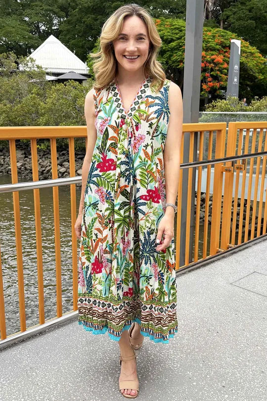Orientique Ovahe V Sleeveless Midi Dress Size 8