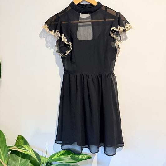 ASOS Size 6 Black Short-Sleeved Chiffon Mini Dress