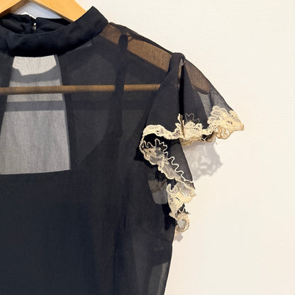 ASOS Size 6 Black Short-Sleeved Chiffon Mini Dress