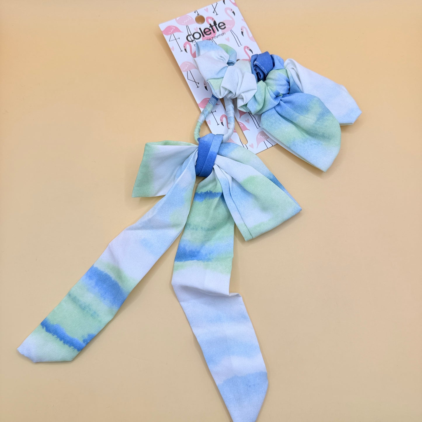 Colette Ariana Blue Green Tie Dye Bow Hair Ties 2 Pack One Size