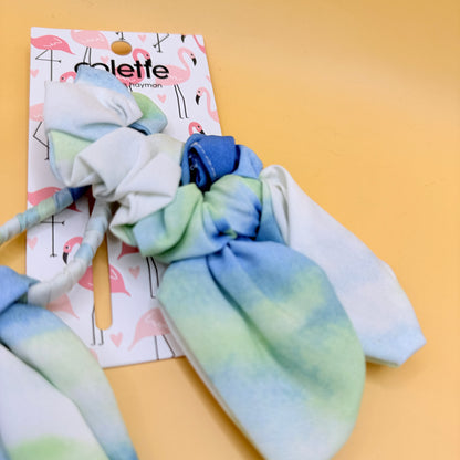 Colette Ariana Blue Green Tie Dye Bow Hair Ties 2 Pack One Size