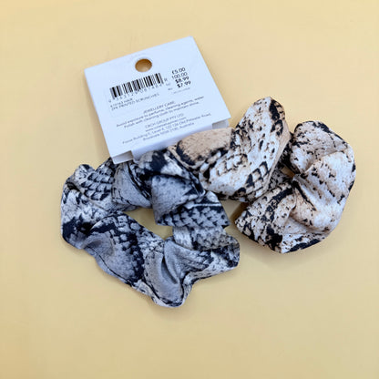 Colette Snake Print Scrunchies 2 Pack Neutral Tones One Size
