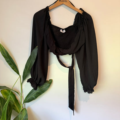 ThatsSoFetch Tie-Front Crop Top – Black – Size 8