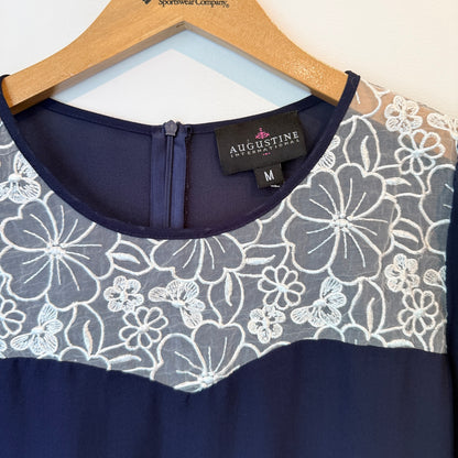 Augustine International Lace Chiffon Dress – Navy Blue – Size M