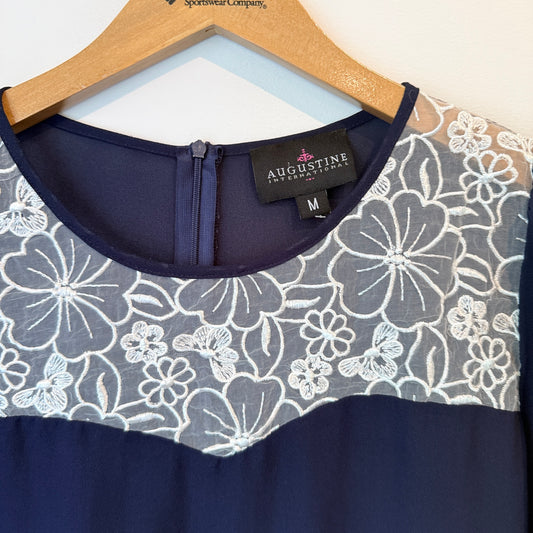 Augustine International Lace Chiffon Dress – Navy Blue – Size M
