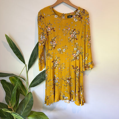Dotti Floral Print Long Sleeve Dress – Mustard – Size 10